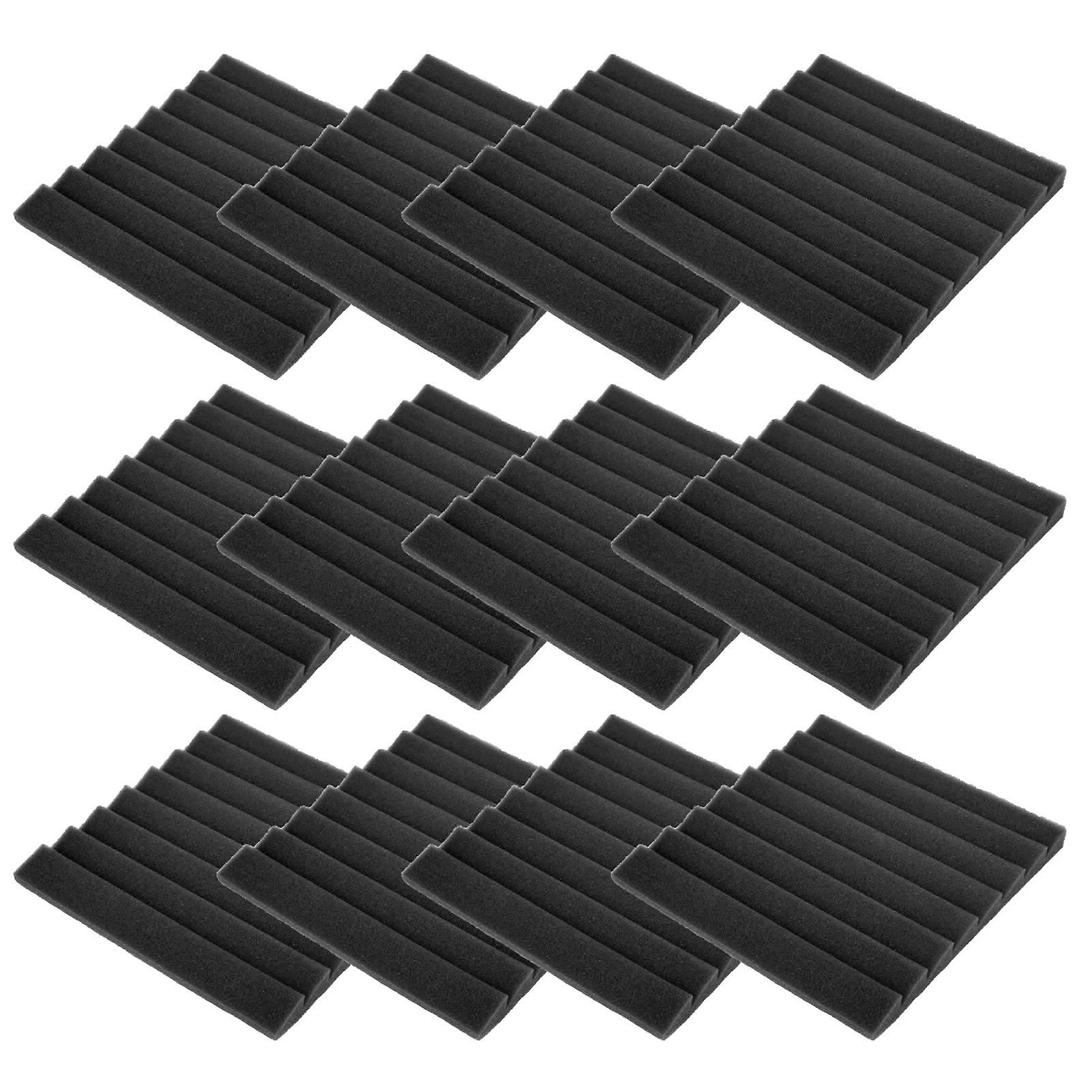 12pcs Soundabsorption Panels 8 Grooves Triangle Acoustic Foam Sound Proof Material(black )