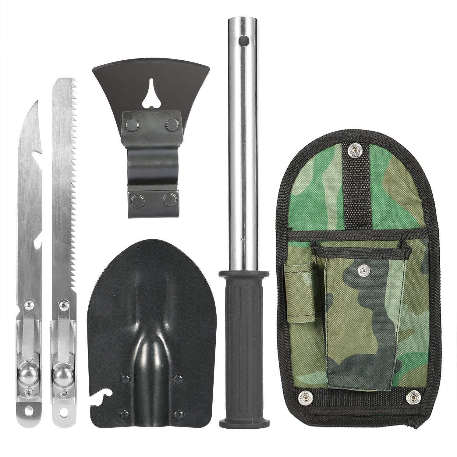 iMountek 6PCS Survival Camping Hiking Steel Multi-Tool Knife Shovel Axe Saw Gear kit