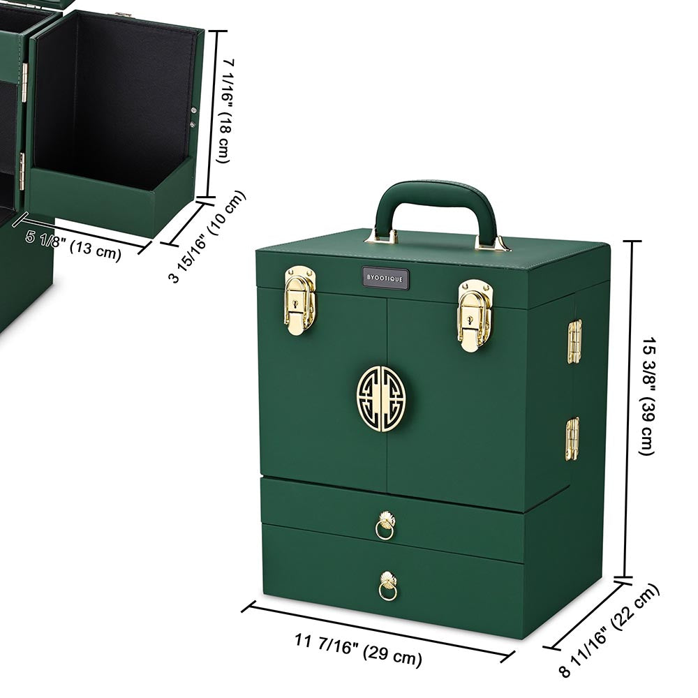 Byootique Makeup Case with Mirror Drawers Forest Green