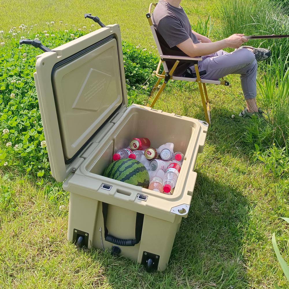 Tatayosi 18 .5 in. W x 29.5 in. L x 15.5 in. H khaki Portable Ice Box Cooler 65QT Outdoor Camping Beer Box Fishing Cooler P-DJ-102233