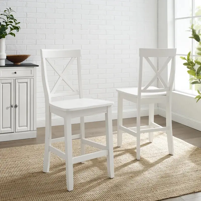 X-Back White Counter Height Stool， Set of 2