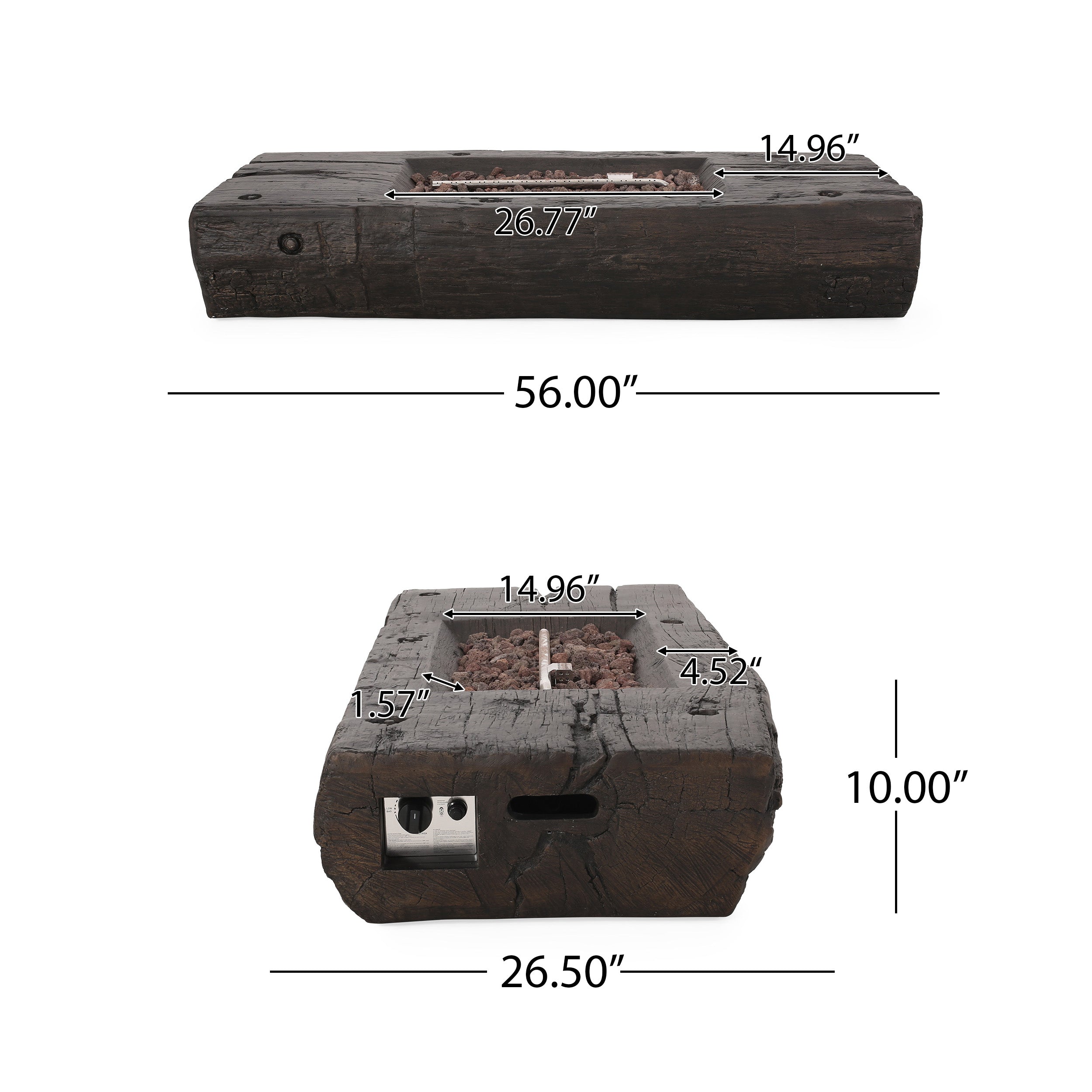 Carolina Faux Wood Slab Rectangular Propane Fire Pit