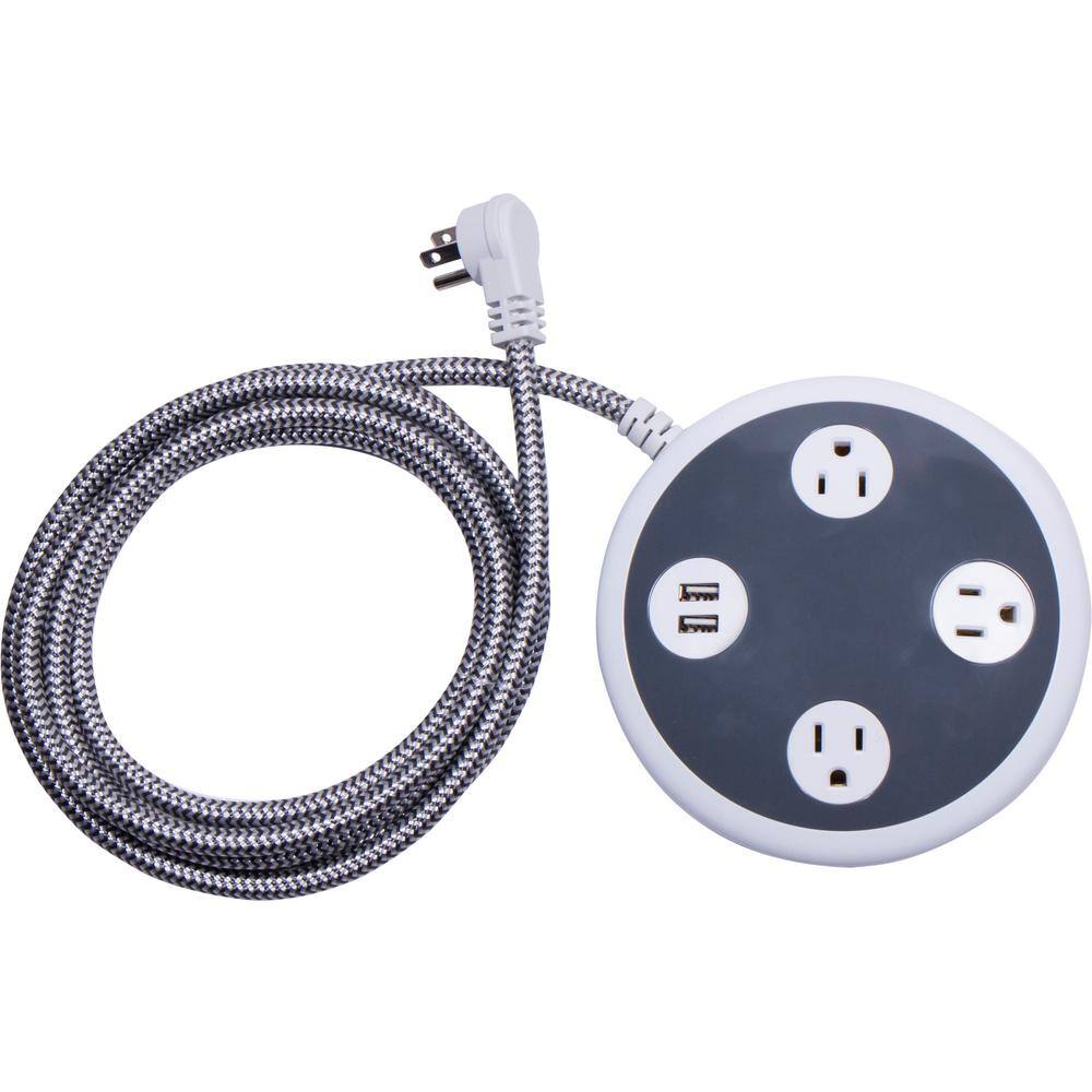 GE 8 ft. 163 450J 3-Outlet 2 USB Surge Protector Power Strip WhiteGray 41386