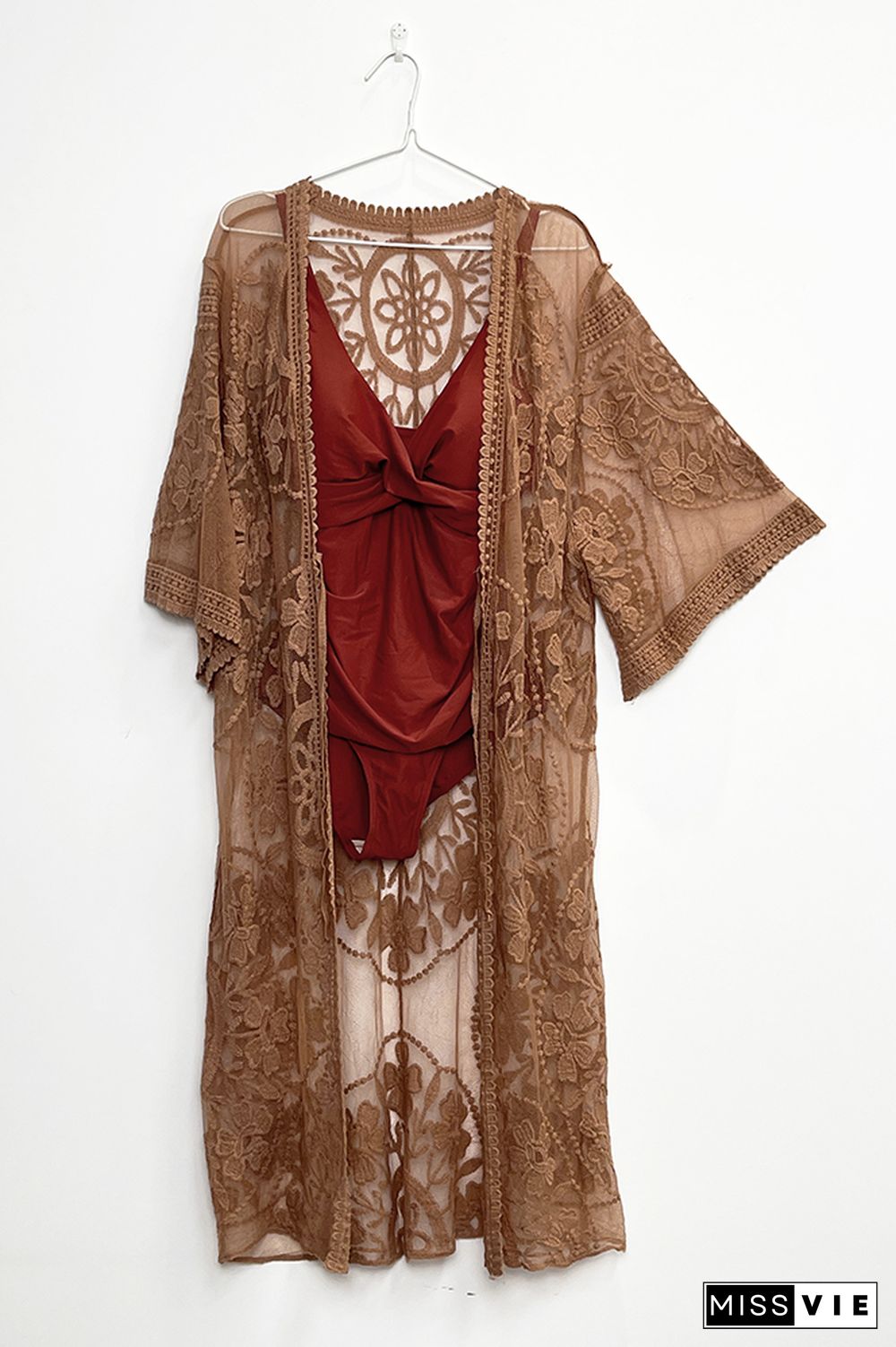 Lace Splicing Sheer Beach Cover Up Kimono