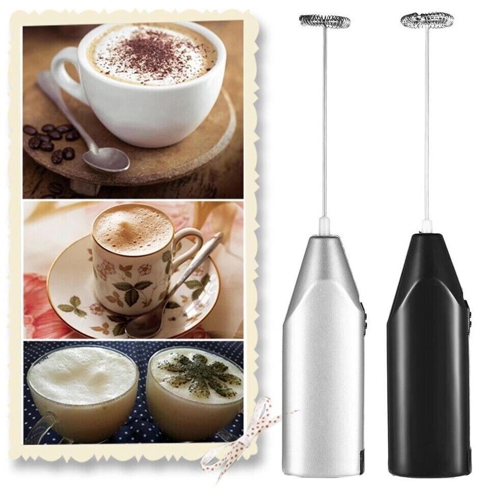 Silver Electric Milk Frother Whisk Mixer for Coffee and Eggs