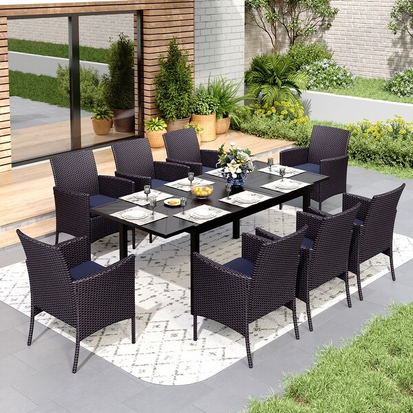 7/9piece Patio Dining Set，Expendable Rectangular Outdoor Dining Table with Rattan Chairs