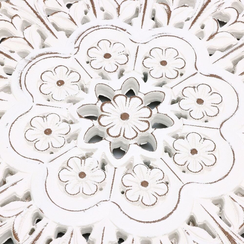 Distressed White Wood Flower Round Wall Art Decor