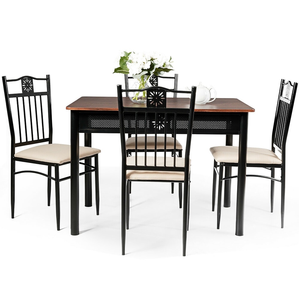 Costway 5 Piece Dining Set Wood Metal Table and 4 Chairs Kitchen