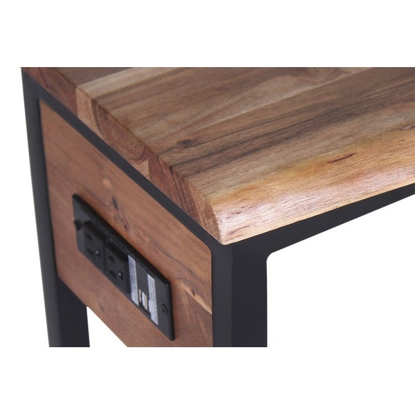 C Table Solid Wood， Fully Assembled with Power Outlet