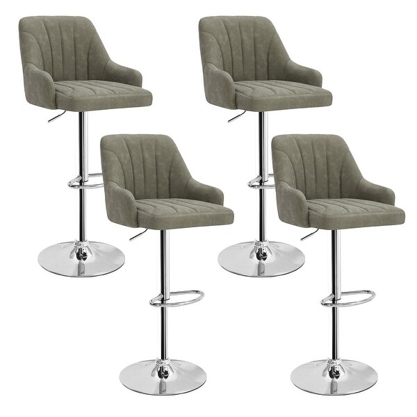 Adjustable Armless Swivel PU Leather Bar Stools Chrome Air Lift Counter Height Stools Set of 4