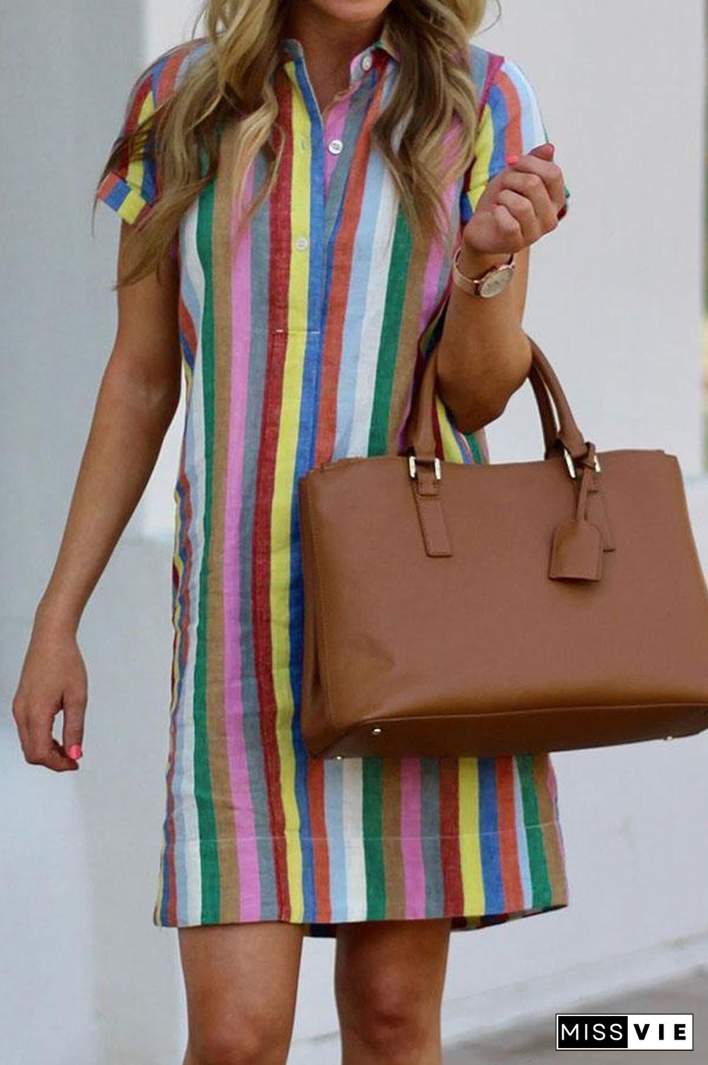 Rainbow A-Line Shirt Mini Dress P14330