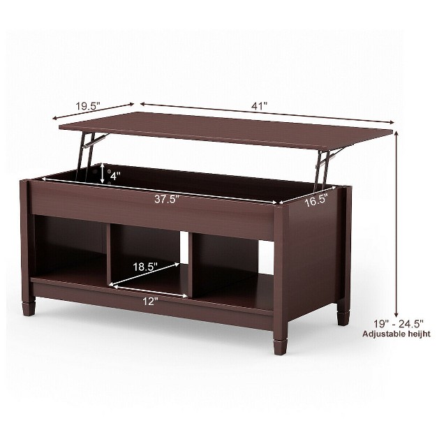 Tangkula Height Adjustable Wood Table Coffee Desk Teapoy Hidden Compartment