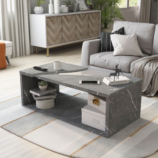 Furniture of America Kobe Faux Marble and Glass Coffee Table