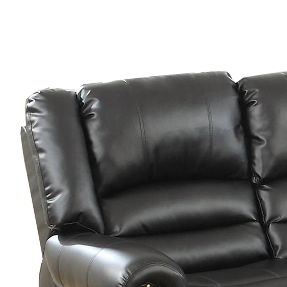 Benzara BM171446 Imposing Bonded Leather/Plywood Reclining Love Seat  Black   Transitional   Loveseats   by VirVentures  Houzz