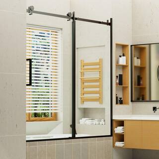 niveal Essen 60 in. W x 60 in. H Sliding Semi-Frameless Tub Door in Matte Black Finish LU7151-6060MB