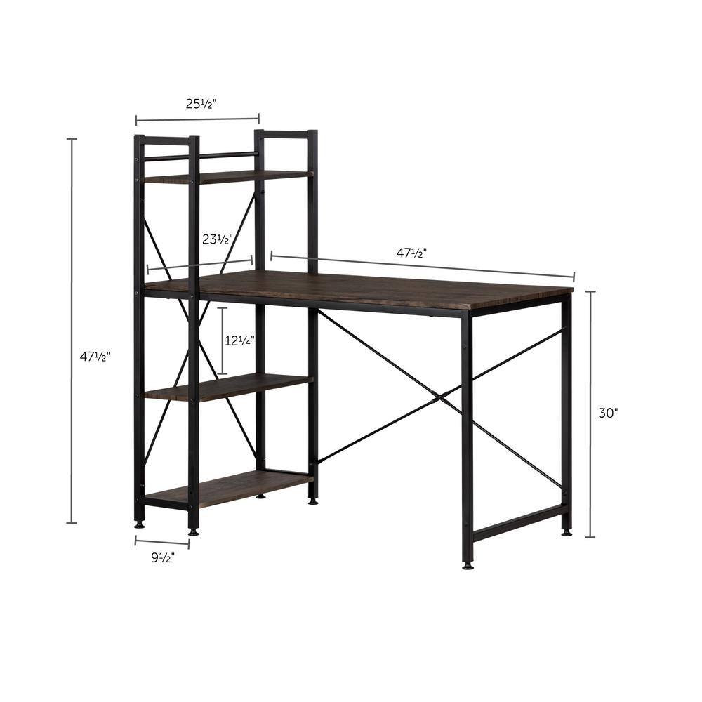 South Shore 25.6 in. Rectangular Cracked Fall OakBlack Computer Desks with Bookcase 12114