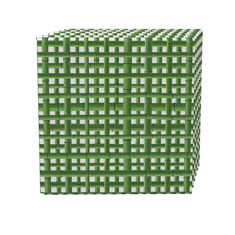 Napkin Set， 100% Polyester， Set of 4， 18x18， Bam boo Green Grid Fence