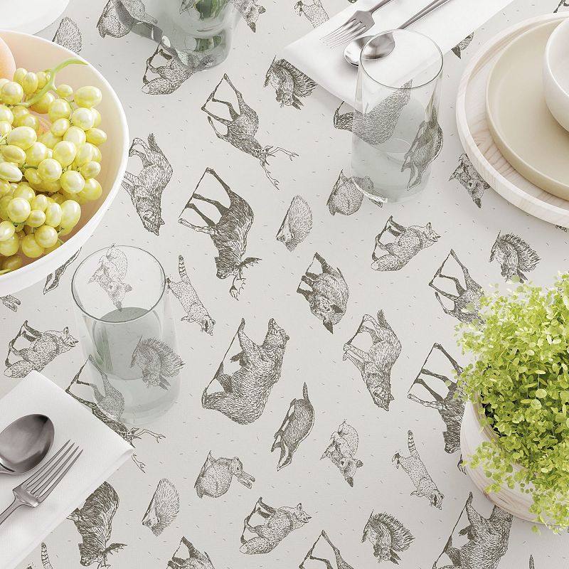 Square Tablecloth， 100% Polyester， 54x54， Hand Drawn Wild Animals