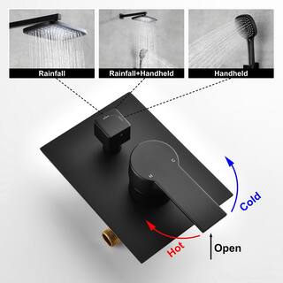 UKISHIRO 3-Spray Patterns with 3 GPM 11 in. Wall Mount Dual Shower Heads in Matte Black (Valve Included) SMD00JI220112001