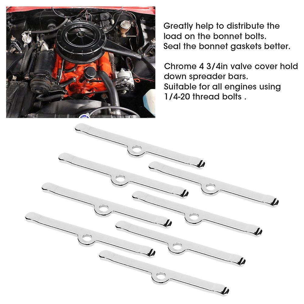 8pcs Chrome 4 3/4in Valve Cover Spreader Bars Fit For Chevy 283 305 327 350