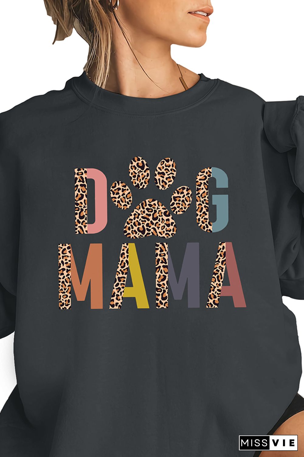 Leopard Dog Mama Print Pullover Longsleeve Sweatshirt Wholesale