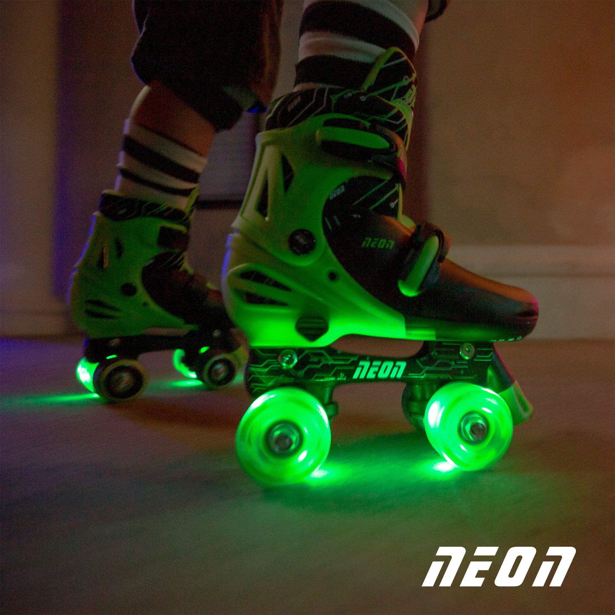 Neon Combo 2-in-1 Child Skates Inline and Quad - Unisex, Size 12-2 Adjustable, One Pair, Green