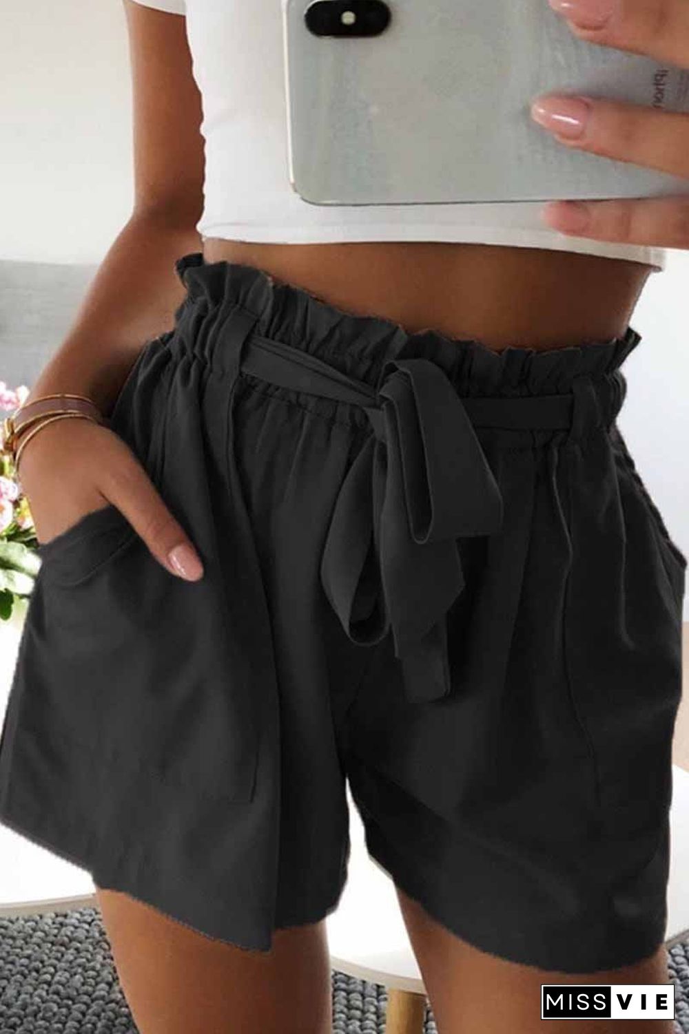 Casual Elastic Wide Leg Strap High Waist Shorts