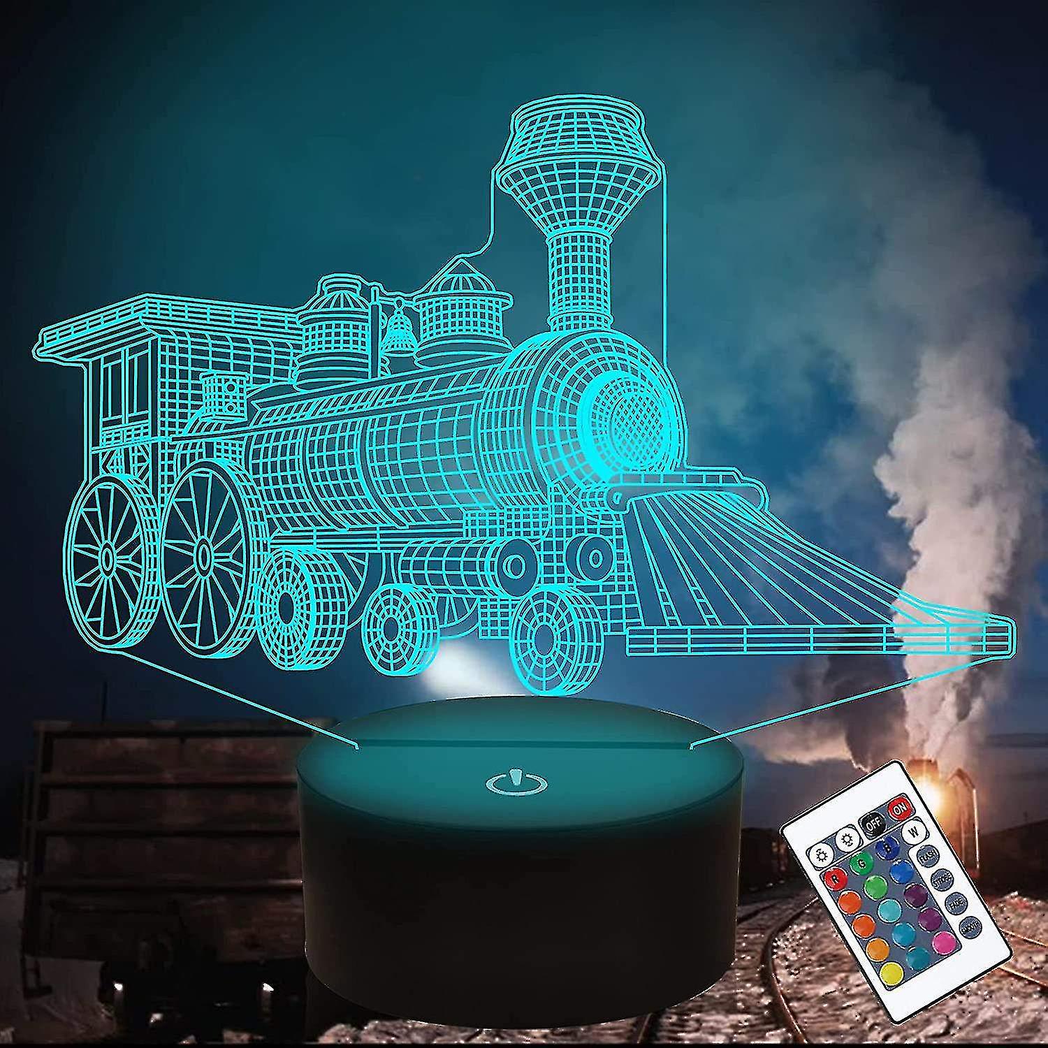 Train 3d Gifts Lamp， Illusion Hologram Night Light With Timer Remote Control 16 Colors Changing， Kid