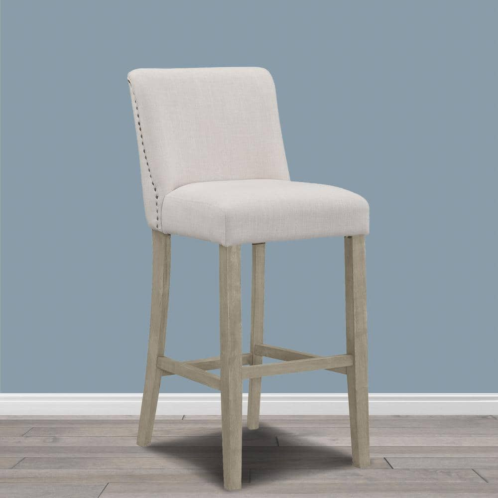 Glamour Home 29.875 in. Aleco Beige Fabric with Metal Nail Head Accents Bar Stool (Set of 2) GHSTL-1219