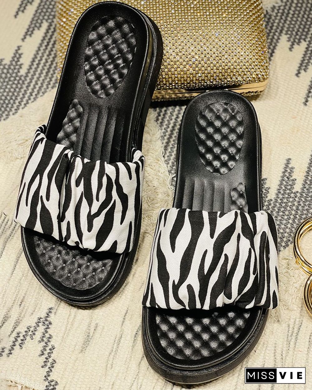 Zebra Stripe Print Platform Casual Slippers