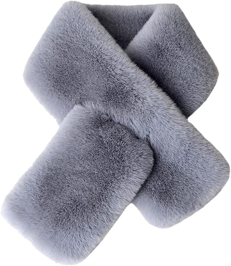 Women's Winter Fall Furry Faux Fur Loophole Scarf Soft Cozy Neck Warmer Wrap Grey -