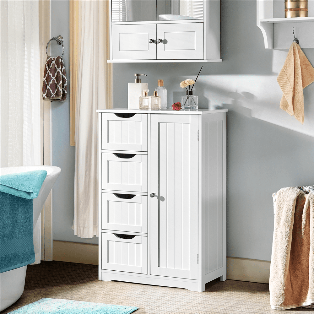 Wooden Bathroom Floor Cabinet Free Standing Storage Organizer White