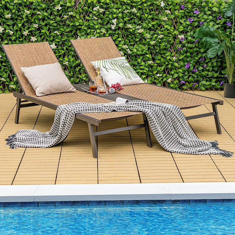 2-Person Patio Chaise Lounge with Middle Panel-Brown