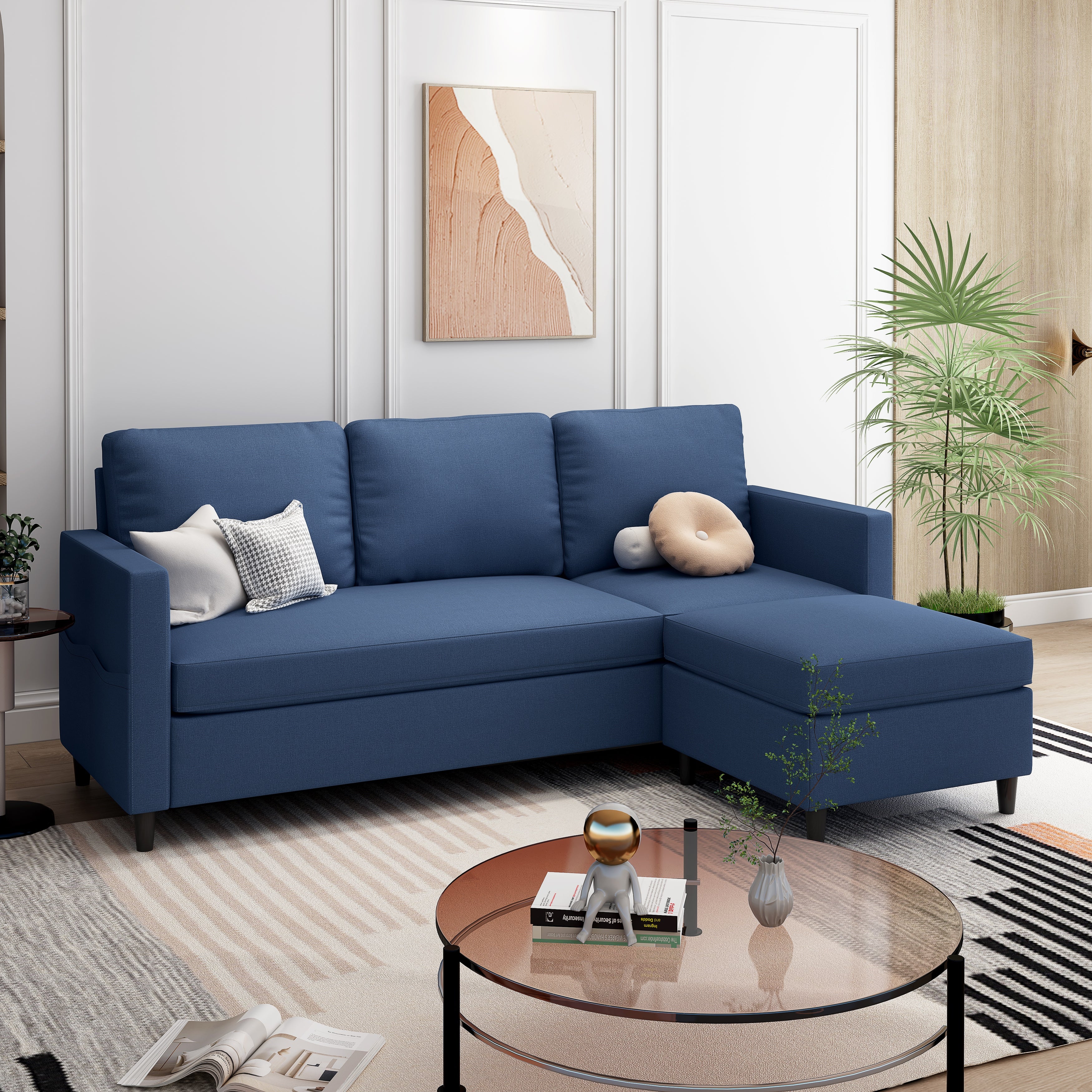 3-Seater Reversible Sectional Sofa Couch with Side Pocket