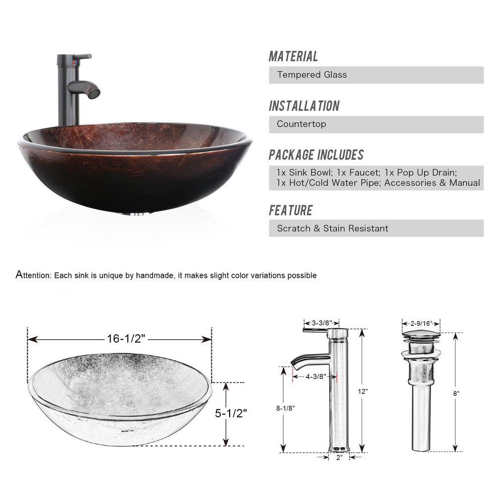 eclife 24 in. W x 20 in. D x 32 in. H Single Sink Bath Vanity in Black with Brown Vessel Sink Top ORB Faucet and Mirror BV102BK+VS009BR