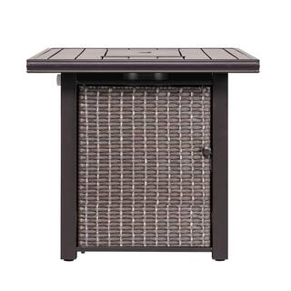 Nuu Garden 44 in. Rectangle Brown Aluminum Propane Gas Wicker Fire Pit Table 50000 BTU with Fire Glass Stone AF0015