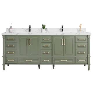 Willow Collections Hudson 84 in. W x 22 in. D x 36 in. H Double Sink Bath Vanity in Pewter Green with 2 in Calacatta Quartz Top HDSN_PGN_CA_LZ_84