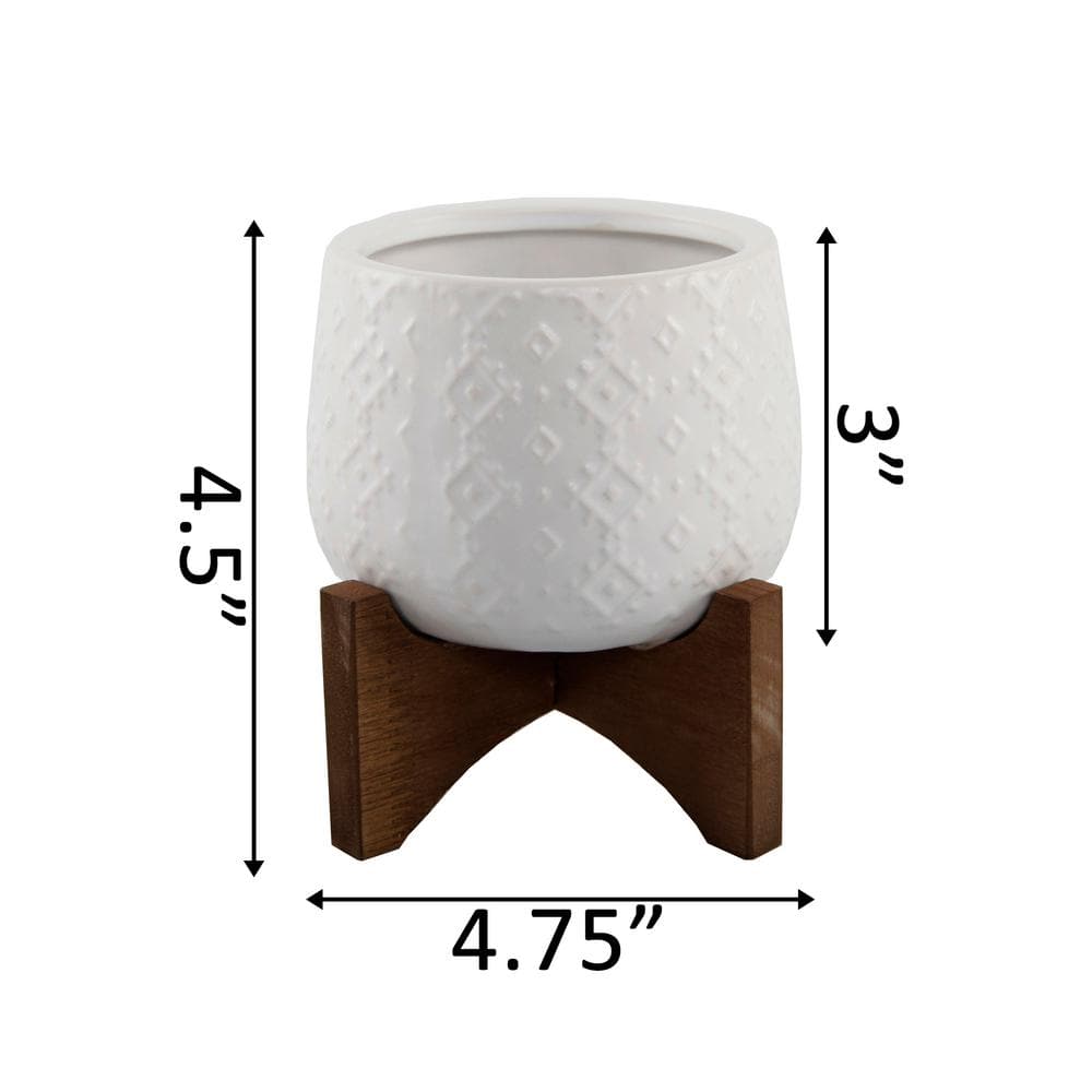 Flora Bunda 3.5 in. Matte White Indian Ceramic on Stand Mid-Century Planter CT947E-MTWH