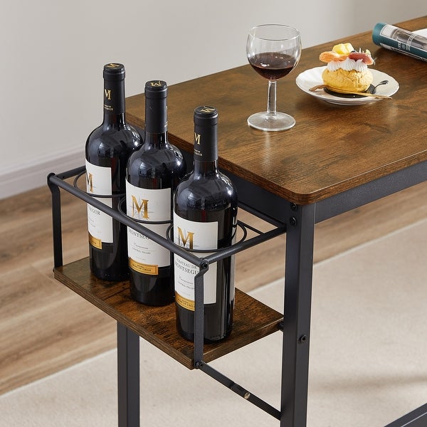 3pcs Industrial Style Bar Table Set with Wine Bottle Storage Rack