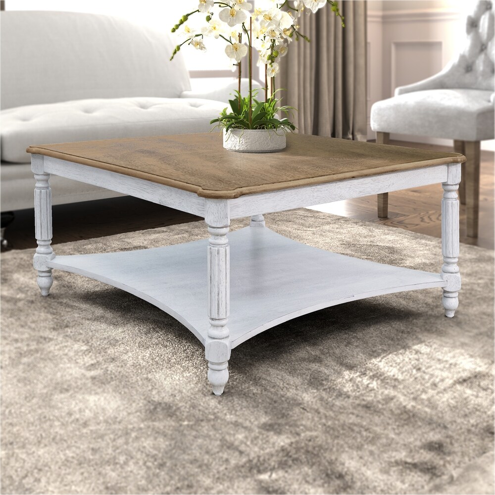 GALANO Marcello 33.1 in. Square Solid Wood Top Coffee Table