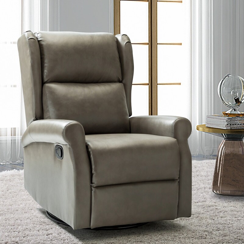 Leather Manual Swivel Recliner with Metal Base