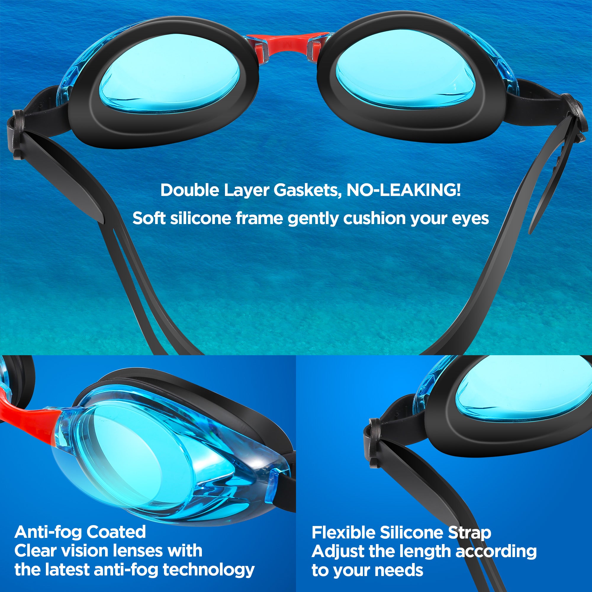 Swimming Goggles, IPOW Swim Goggles Glasses Waterproof Anti Fog UV Protection Swimming Goggles with Free Protection Case for Adults Men Women Kids Girls Boys Children Youth