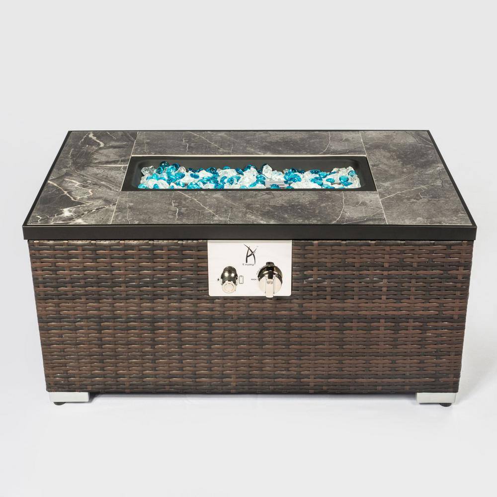 maocao hoom 32 in. Rattan Outdoor Fire Table Rectangle Gas Fire Pit in Brown DJ-C-W85335465