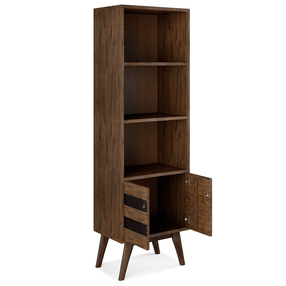 WYNDENHALL Wright SOLID ACACIA WOOD 70 inch x 22 inch Contemporary Bookcase with Storage in Rustic Natural Aged Brown