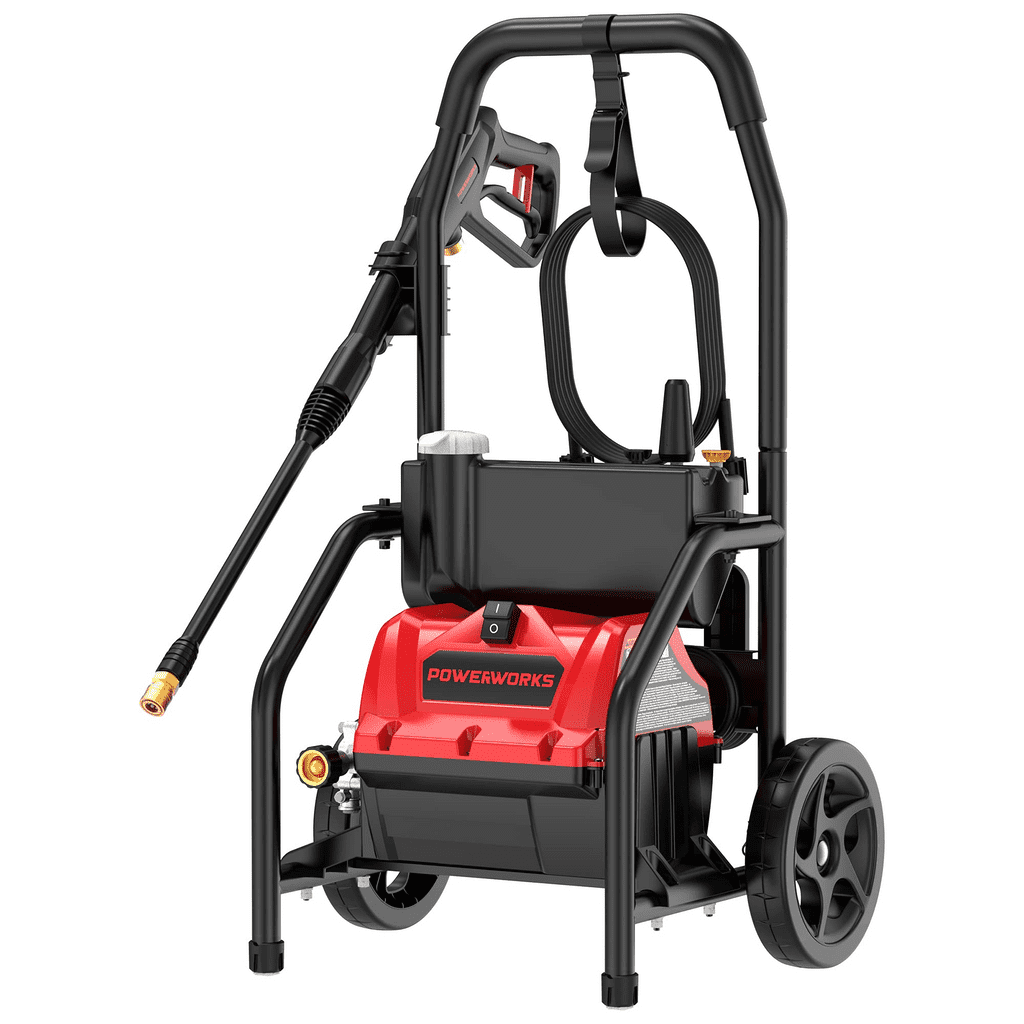 POWERWORKS 1800 PSI 1.1 GPM Electric Pressure Washer, With 13-Amp and 25ft High Pressure Hose and 3 Nozzles for Car Garden Cleaning