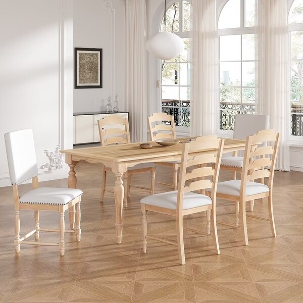 Extendable Dining Table Set W/ Removable Leaf And 6 Dining Chairs