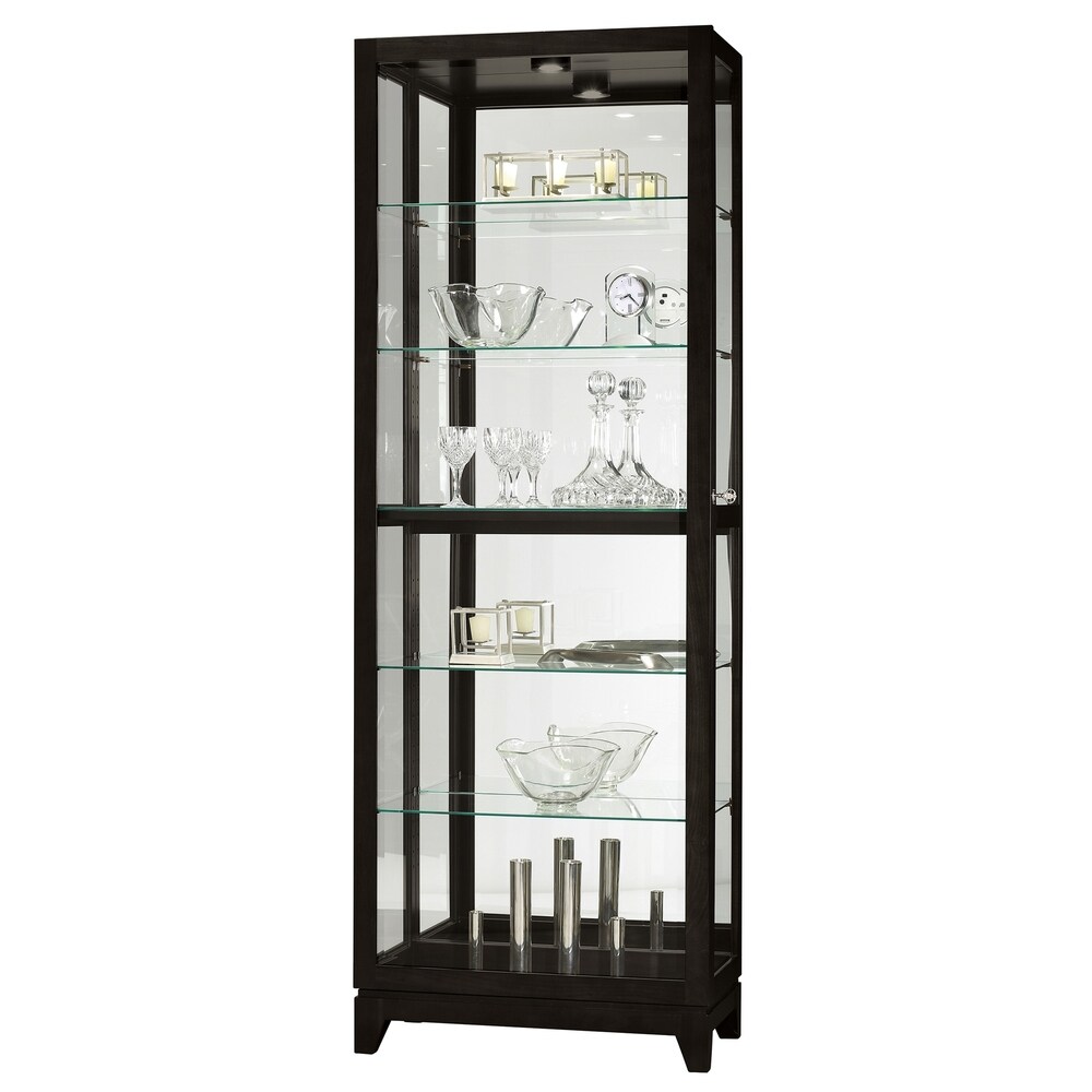 Howard Miller Luke IV Contemporary Modern  Sleek   Chic  Rich Black Solid Wood Tall  6 Shelf Living Room Curio Cabinet