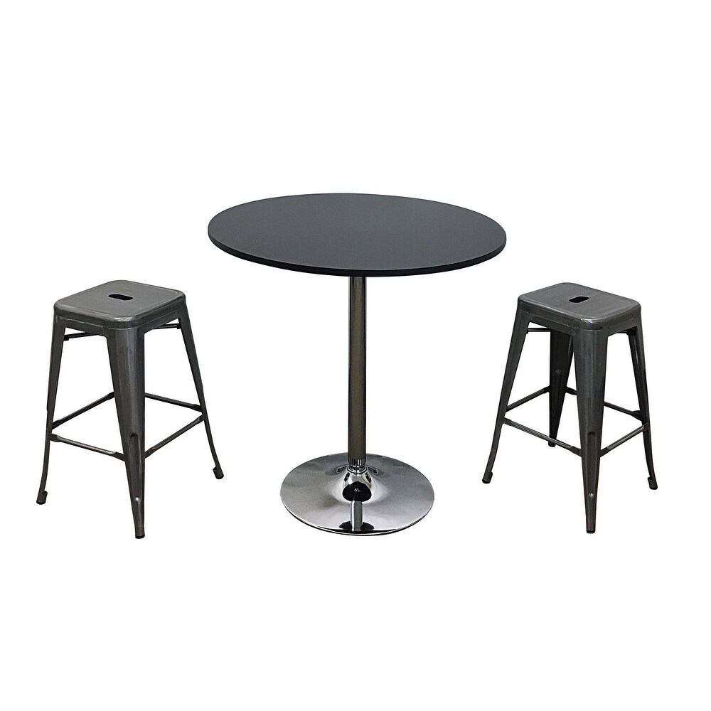 Round Wood Top Dining Table with Chrome Legs 35\