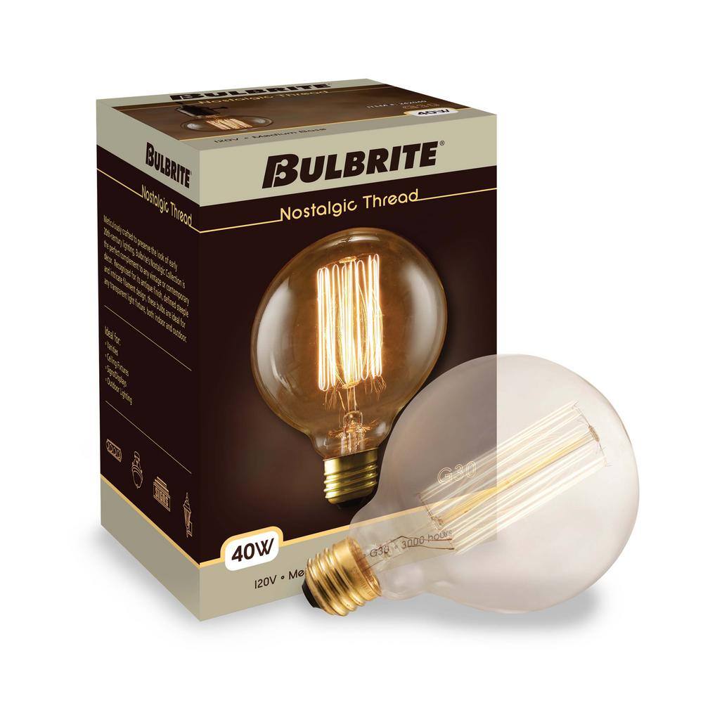 Bulbrite 40-Watt G30 Incandescent Light Bulb Medium Base (E26) Antique Nostalgic Thread 2200K (4-pack) 861378