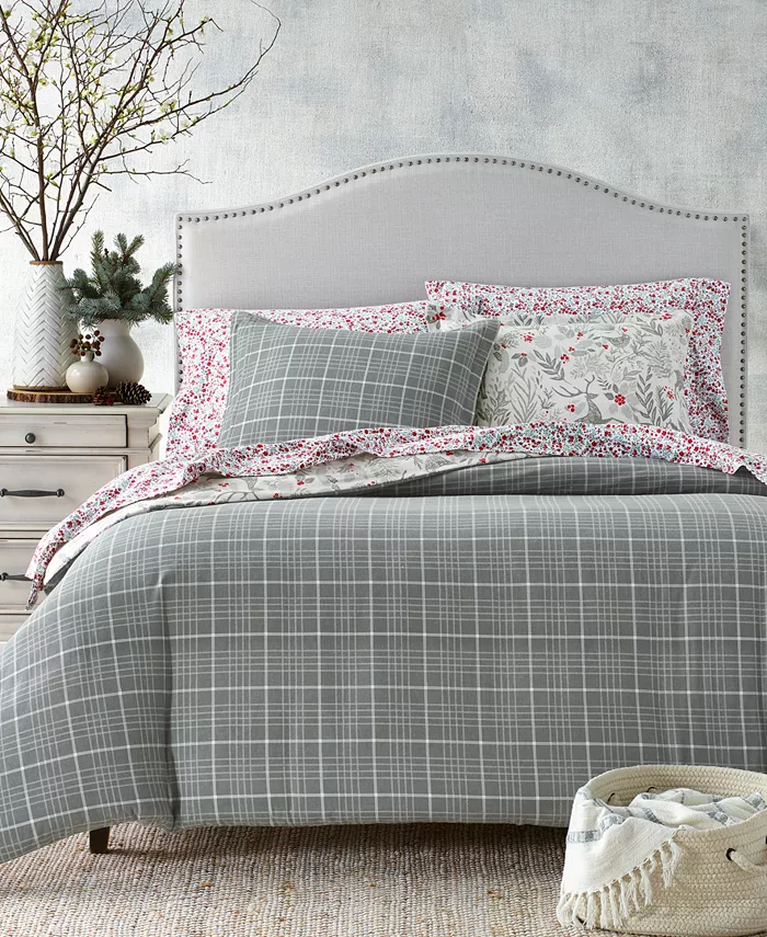 Charter Club Woodland Flannel Cotton Duvet Covers，